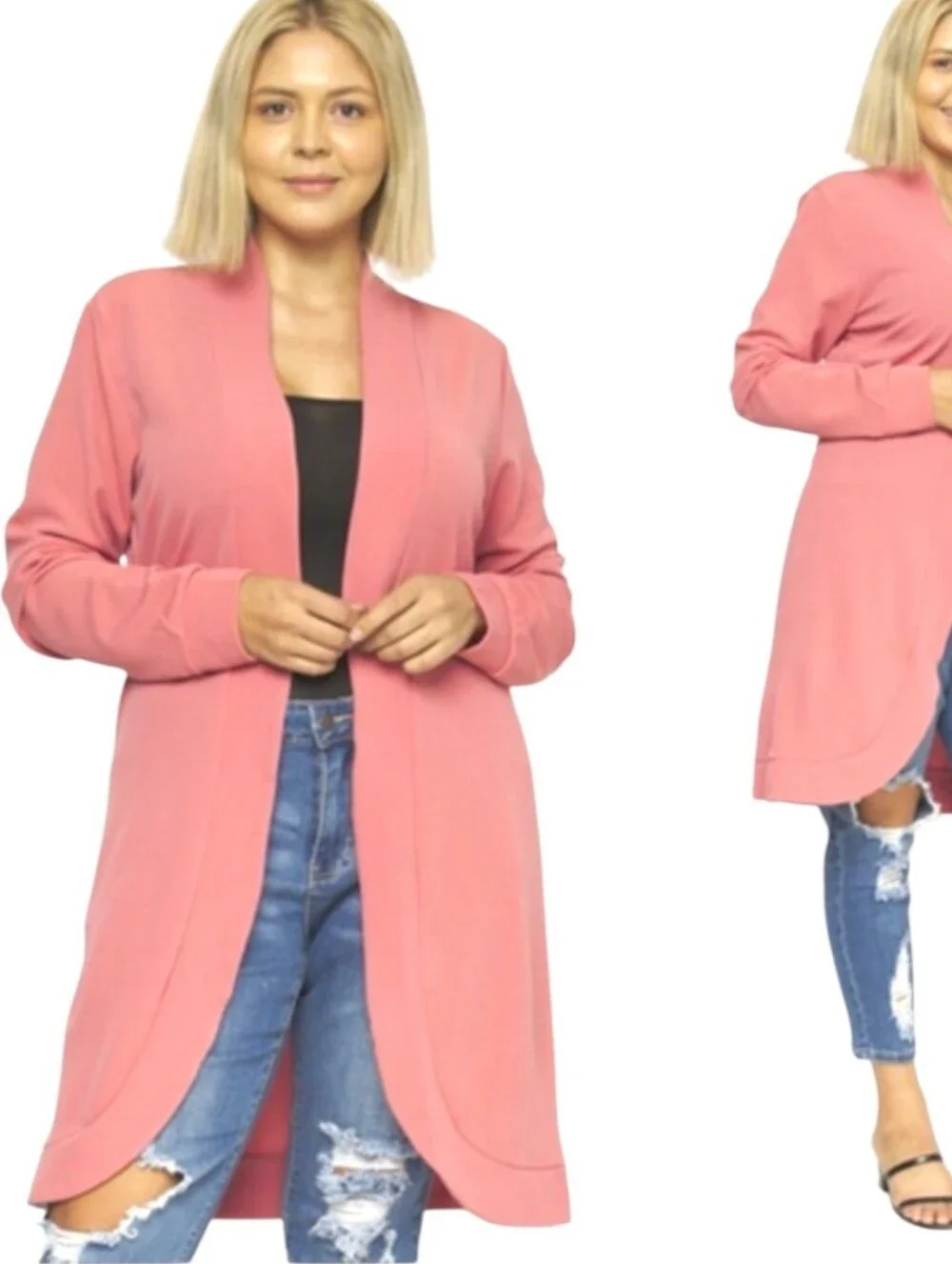 NWT DOUBLE JU Mauve Open Front Long Sleeved Cardigan Stretchy Plus Size 1X NEW